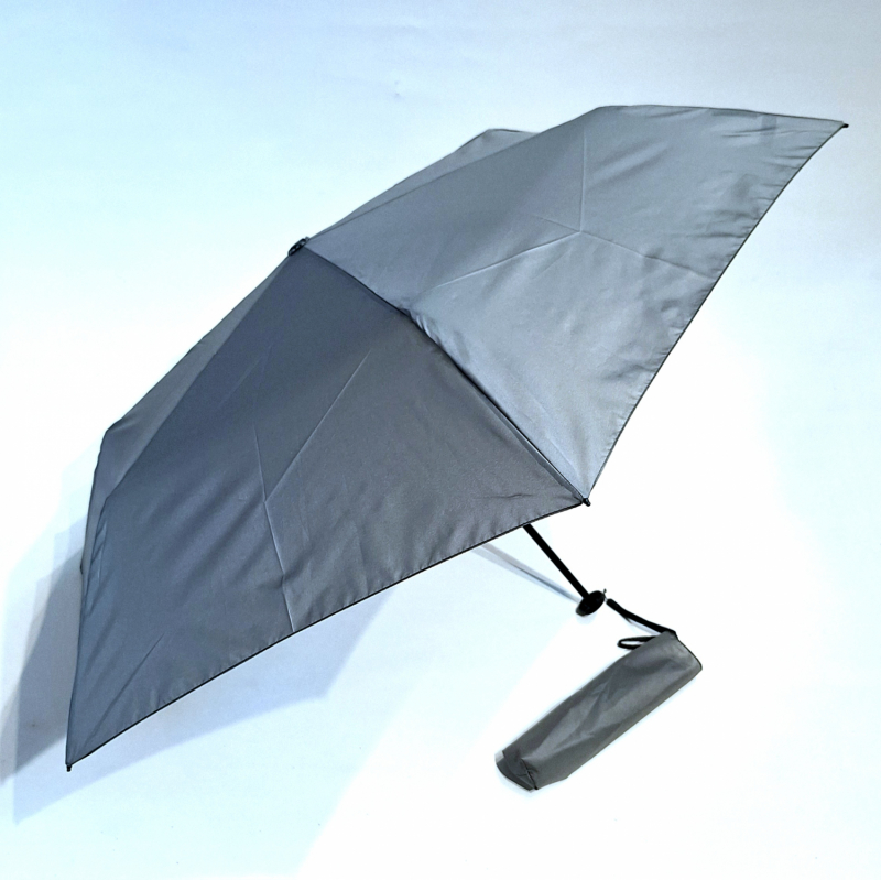 Parapluie pliant ultra léger 100g PLUME fin uni gris manuel - Top sac à main & Pas cher - Neyrat