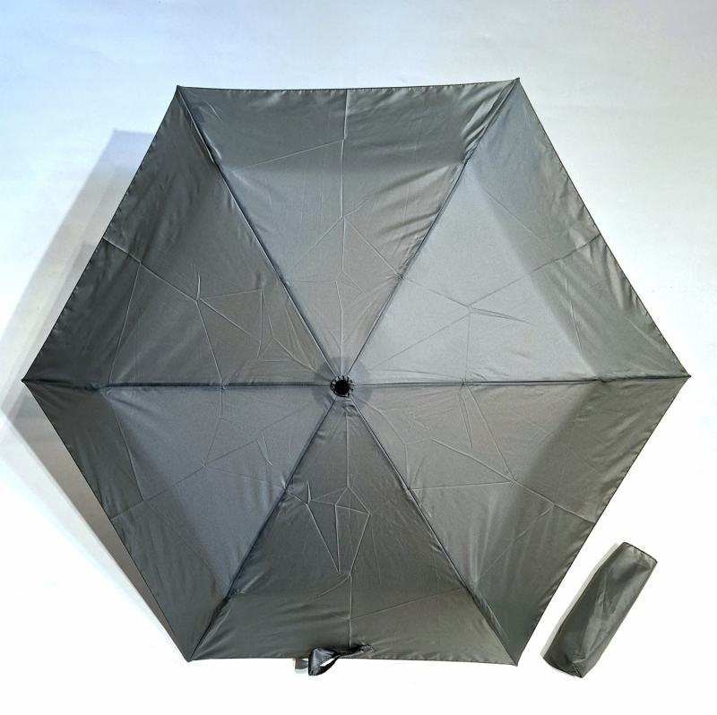 Parapluie pliant ultra léger 100g PLUME fin uni gris manuel - Top sac à main & Pas cher - Neyrat