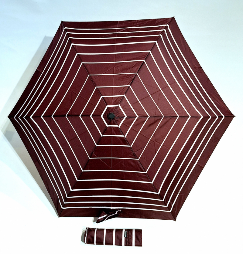 Parapluie Doppler PLUME pliant Fiber Havanna bordeaux imprimé marinière - Super léger 140g & Pas cher