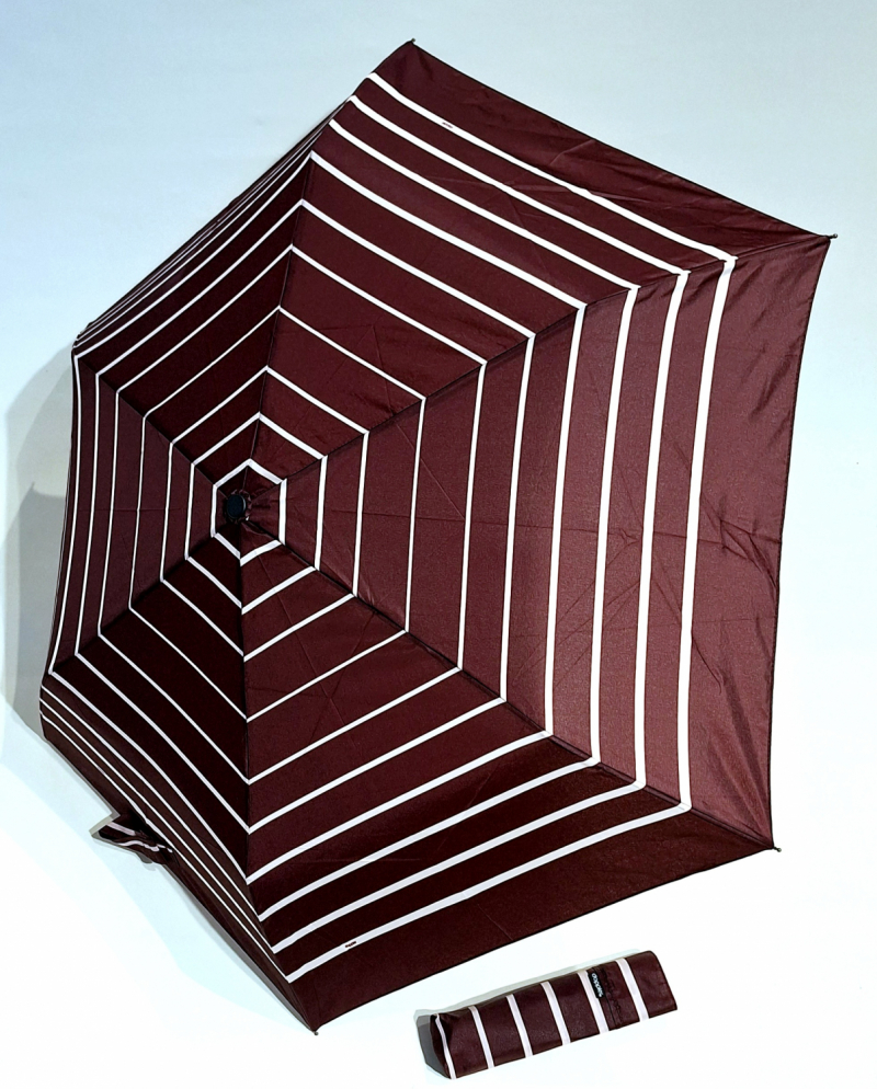 Parapluie Doppler PLUME pliant Fiber Havanna bordeaux imprimé marinière - Super léger 140g & Pas cher