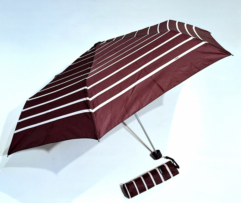 Parapluie Doppler PLUME pliant Fiber Havanna bordeaux imprimé marinière - Super léger 140g & Pas cher