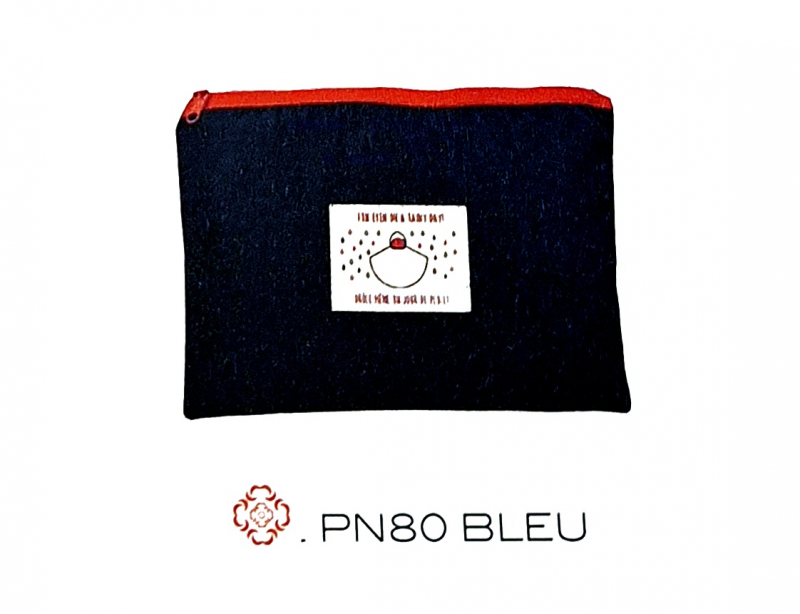 Poncho uni bleu marine - Bande réfléchissante - Poche poitrine zippé rouge - vêtement de pluie déperlant