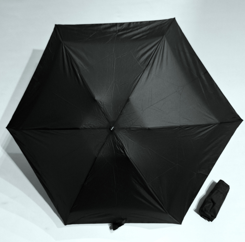 Parapluie PETIT LEGER pliant uni manuel PURE NOIR - Micro rond 16 cm & Pas cher