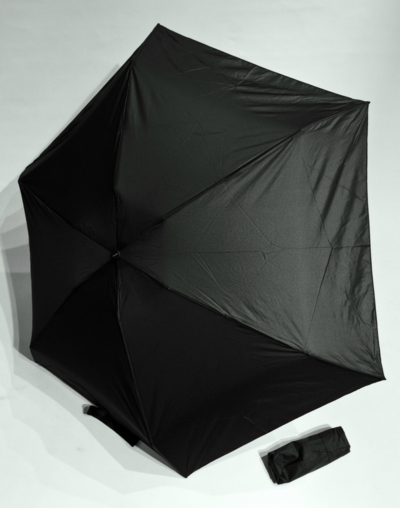 Parapluie PETIT LEGER pliant uni manuel PURE NOIR - Micro rond 16 cm & Pas cher