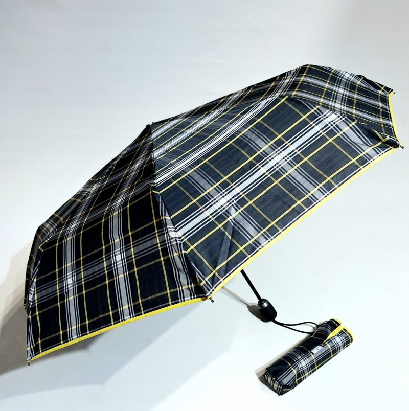 Parapluie mini automatique bleu marine/blanc imprimé écossais français - grand & solide