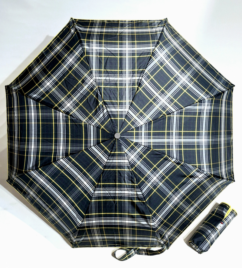 Parapluie mini automatique bleu marine/blanc imprimé écossais français - grand & solide