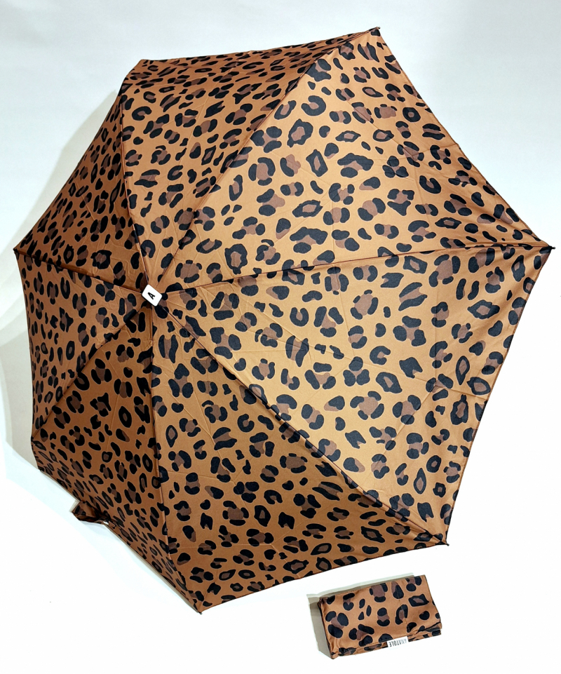  Parapluie Anatole micro plat de poche imprimé léopard - marron & noir- Aimé - Léger 220g & solide 7 br TOP