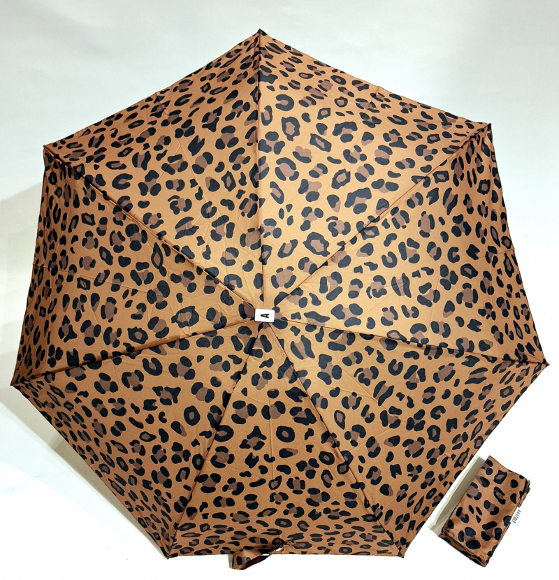  Parapluie Anatole micro plat de poche imprimé léopard - marron & noir- Aimé - Léger 220g & solide 7 br TOP