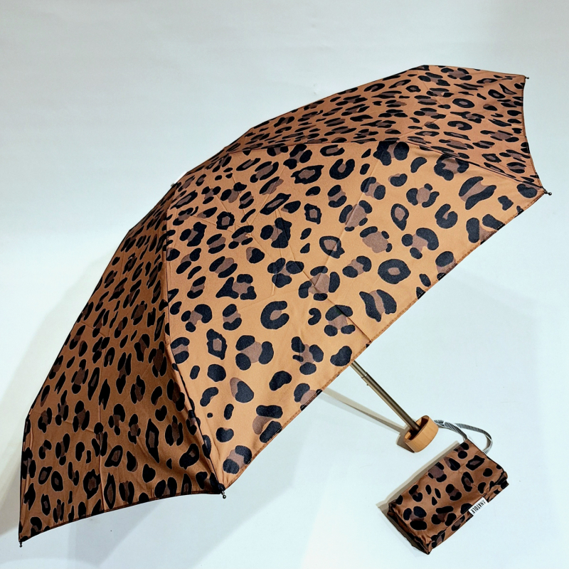  Parapluie Anatole micro plat de poche imprimé léopard - marron & noir- Aimé - Léger 220g & solide 7 br TOP