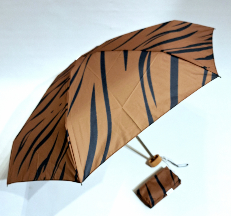  Parapluie Anatole micro plat de poche imprimé tigré - marron & noir- Eugène - Léger 220g & solide 7 br TOP