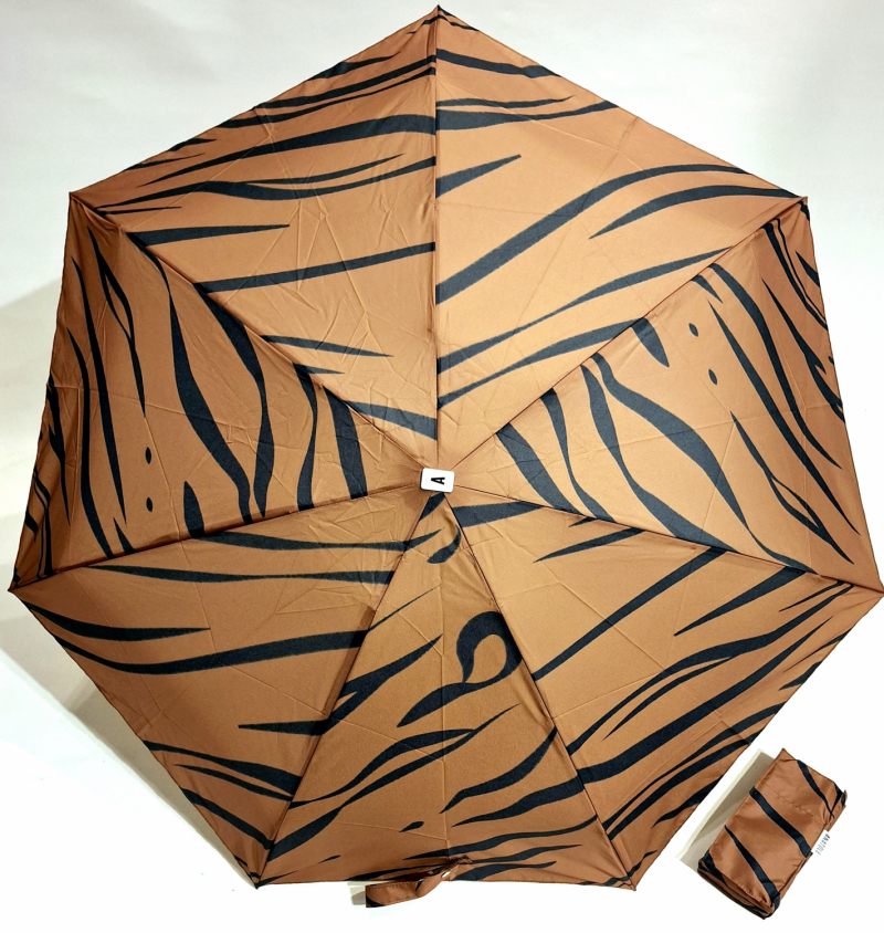  Parapluie Anatole micro plat de poche imprimé tigré - marron & noir- Eugène - Léger 220g & solide 7 br TOP