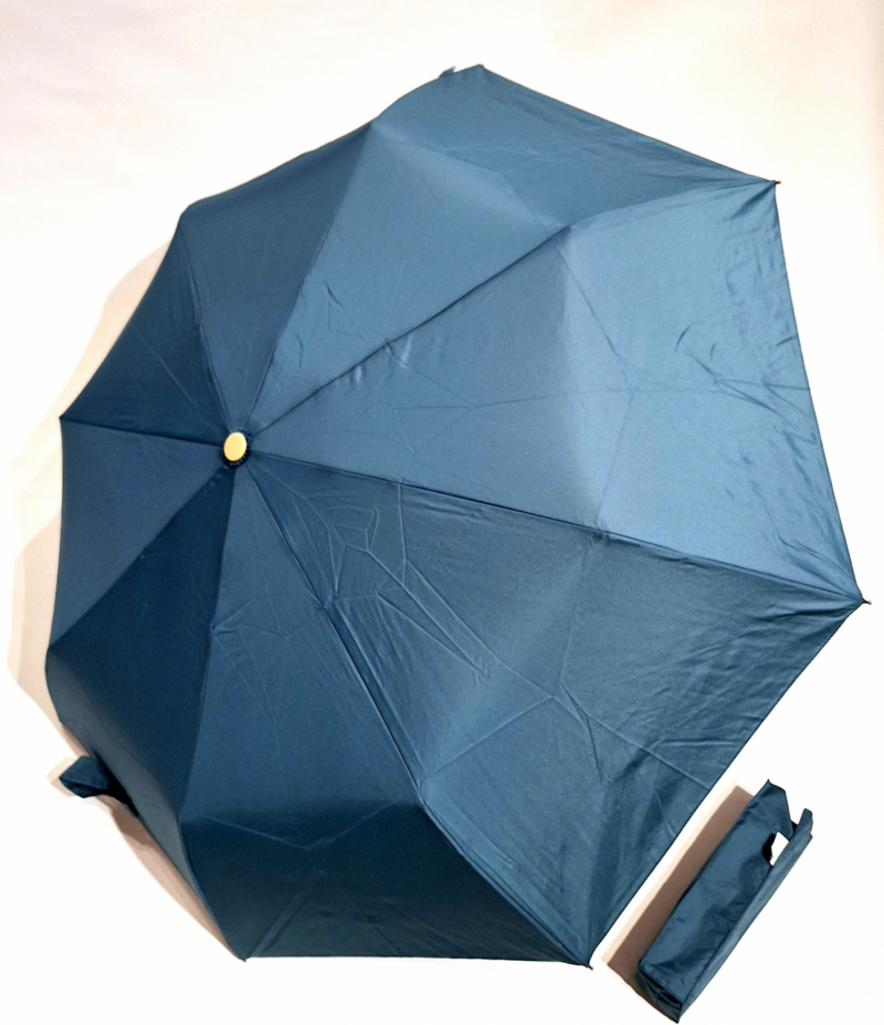 Mini parapluie pliant automatique open close uni bleu vert Tissu recyclé pg bois Smati- Solide & pas cher