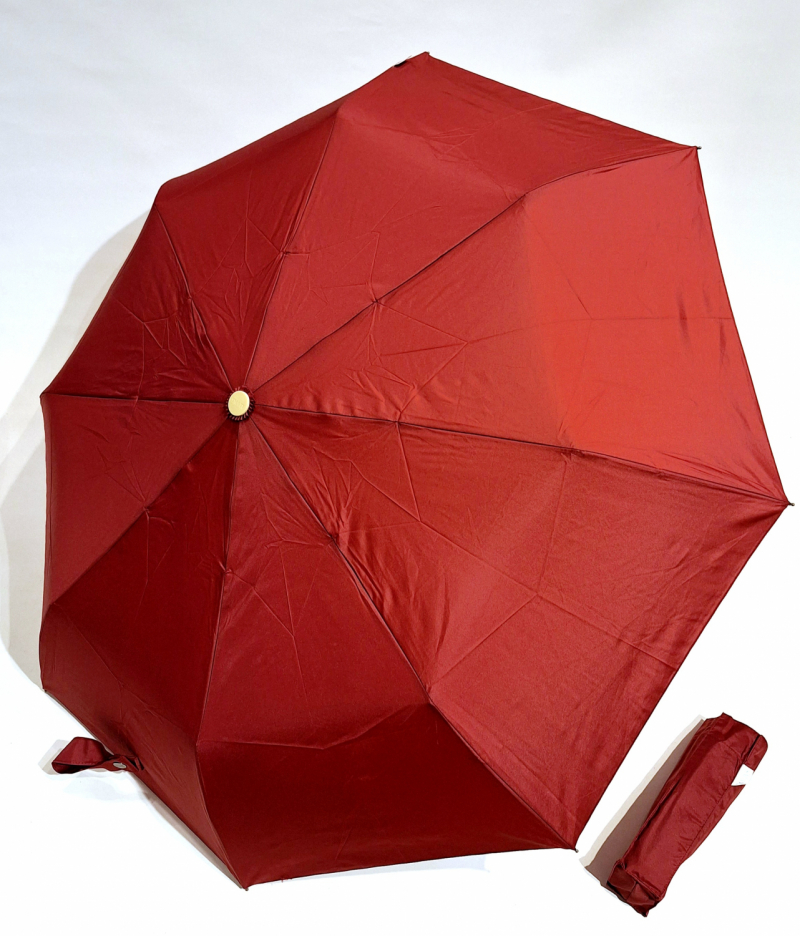 Mini parapluie pliant ouvrant fermant uni bordeaux tissu recyclé pg bois Smati- Solide & pas cher