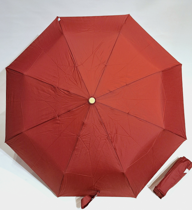 Mini parapluie pliant ouvrant fermant uni bordeaux tissu recyclé pg bois Smati- Solide & pas cher