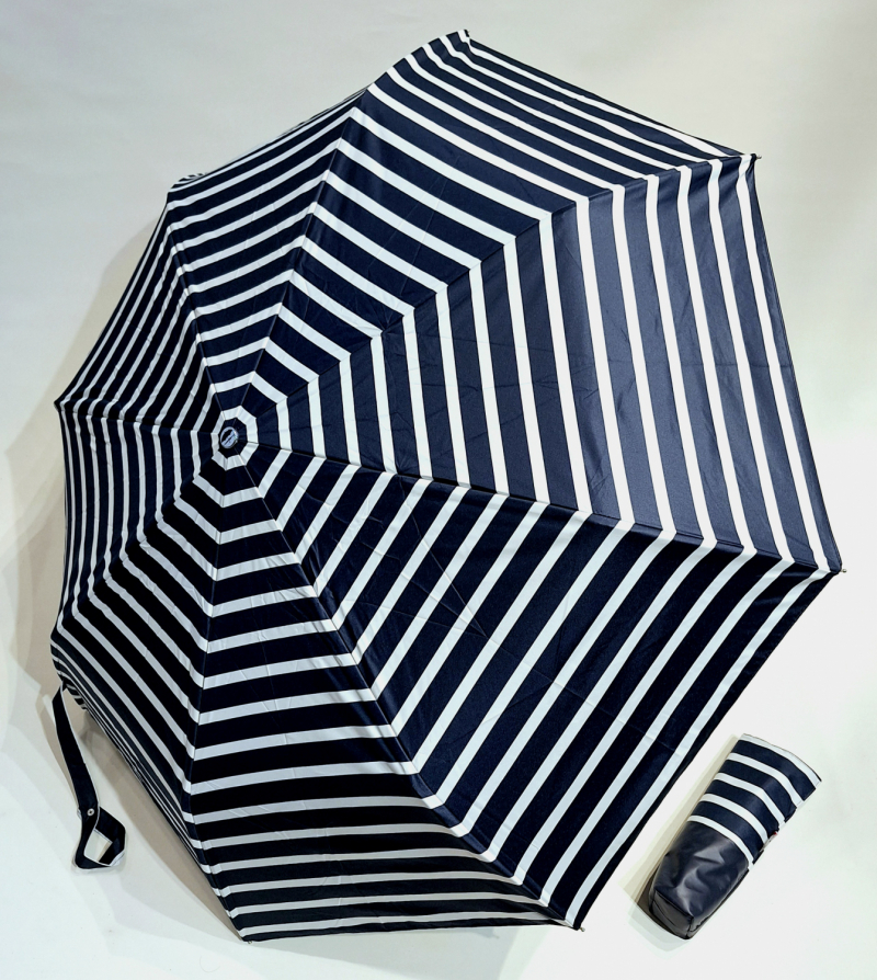 Parapluie pliant ANTI UV 100% uva + uvb Marinière auto Bleu Marine & Blanc Piganiol - Léger & résistant