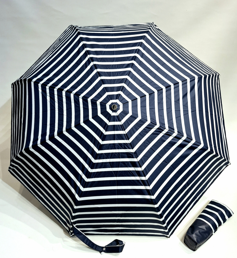 Parapluie pliant ANTI UV 100% uva + uvb Marinière auto Bleu Marine & Blanc Piganiol - Léger & résistant