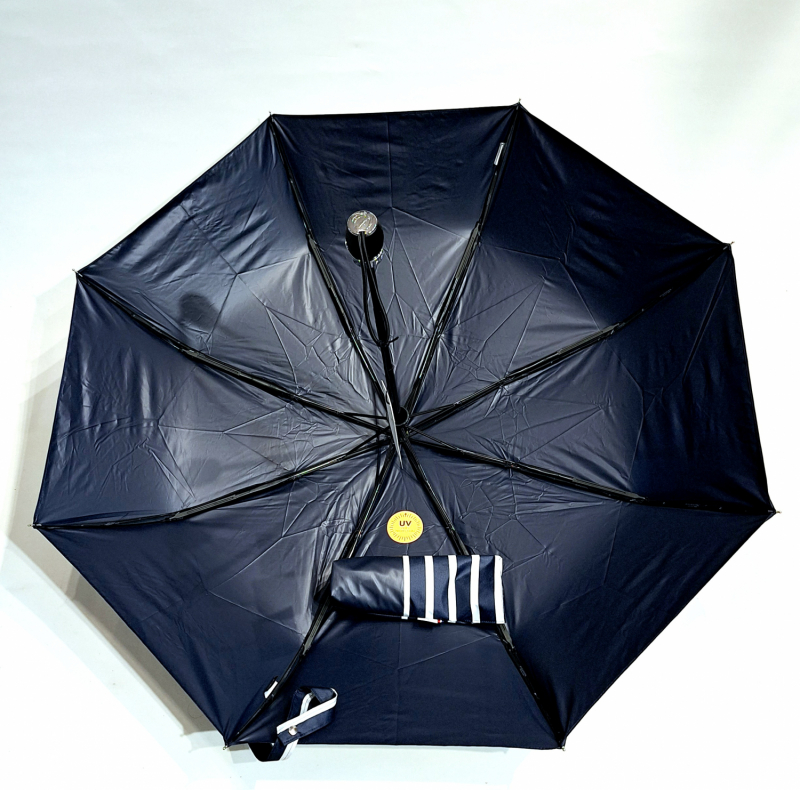 Parapluie pliant ANTI UV 100% uva + uvb Marinière auto Bleu Marine & Blanc Piganiol - Léger & résistant