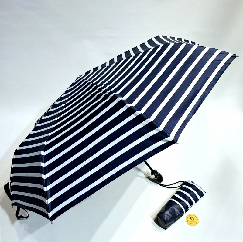 Parapluie pliant ANTI UV 100% uva + uvb Marinière auto Bleu Marine & Blanc Piganiol - Léger & résistant