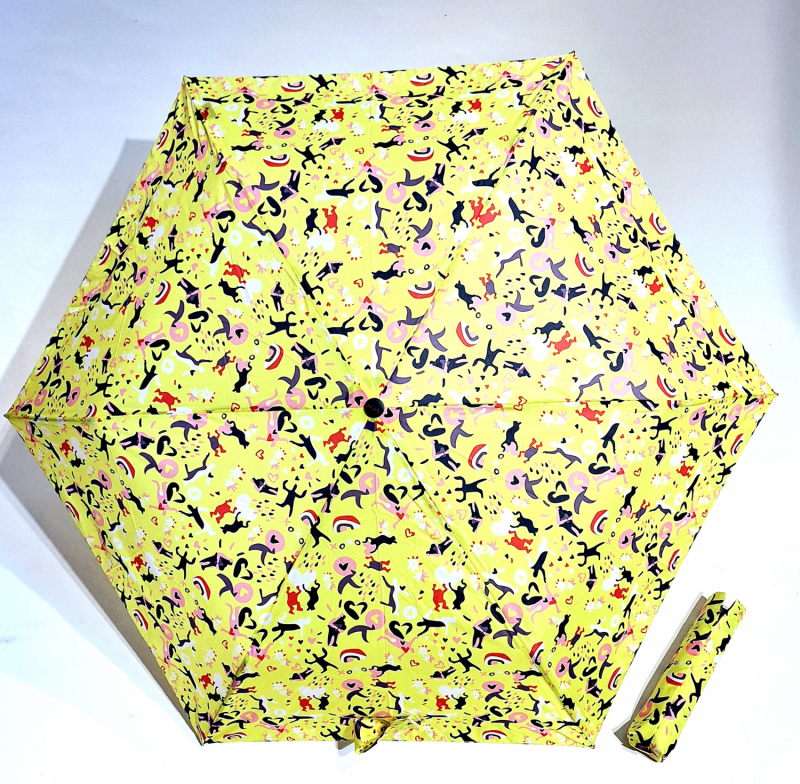  Parapluie Knirps U200 mini pliant automatique jaune imprimé - Le PLUS léger 175g & solide