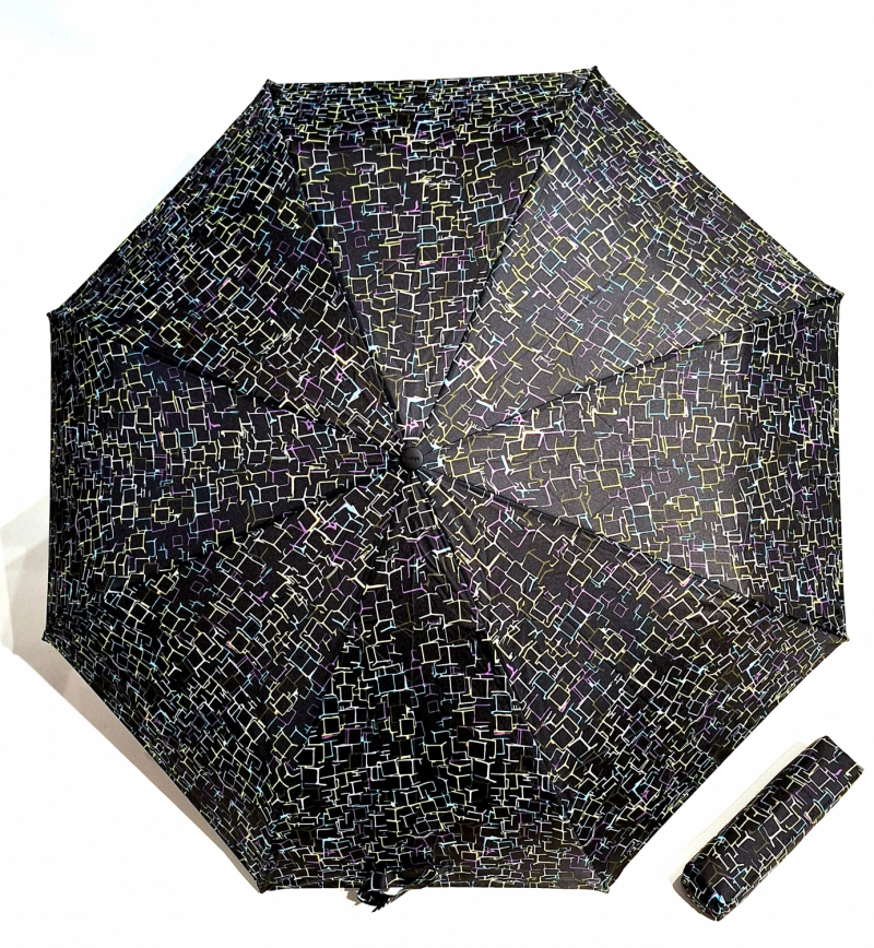 Mini parapluie pliant A200 Knirps open close noir imprimé cube - Garantie 5ans - Léger & solide