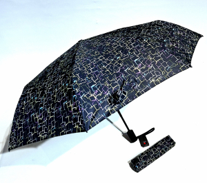 Mini parapluie pliant A200 Knirps open close noir imprimé cube - Garantie 5ans - Léger & solide