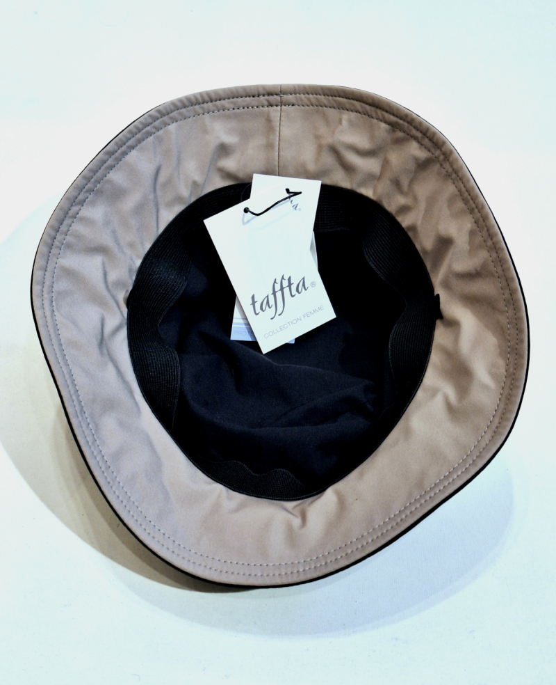 Chapeaux de pluie français uni noir mâte bord beige - Teliabic - T 59 - cordon ajustable