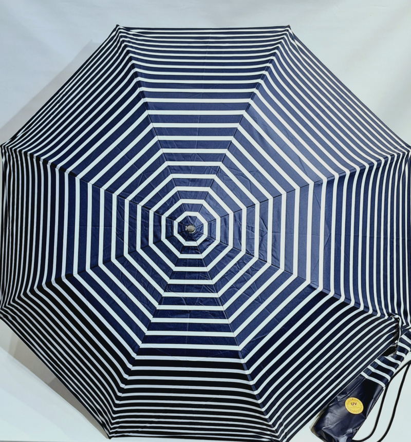 Grand parapluie golf pliant bleu marine & blanc marinière housse sac à dos français - Tissu anti uv 100% - Large130cm - Randonneur