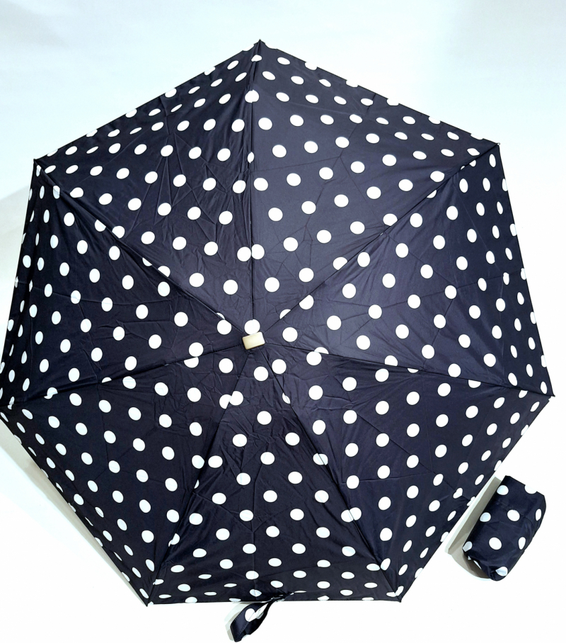 Micro parapluie manuel noir imprimé de pois blanc Vaux - léger & résistant