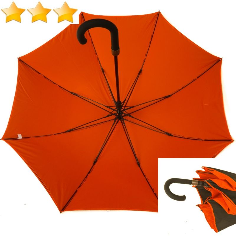 Parapluie doublé long automatique noir & orange Smati - Protection solaire 100% - léger & solide