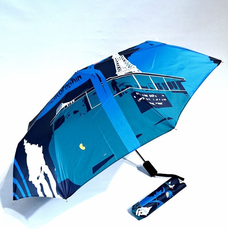 Parapluie mini pliable bleu imprimé vieux Paris Metro & bus - Vaux - Grand & original